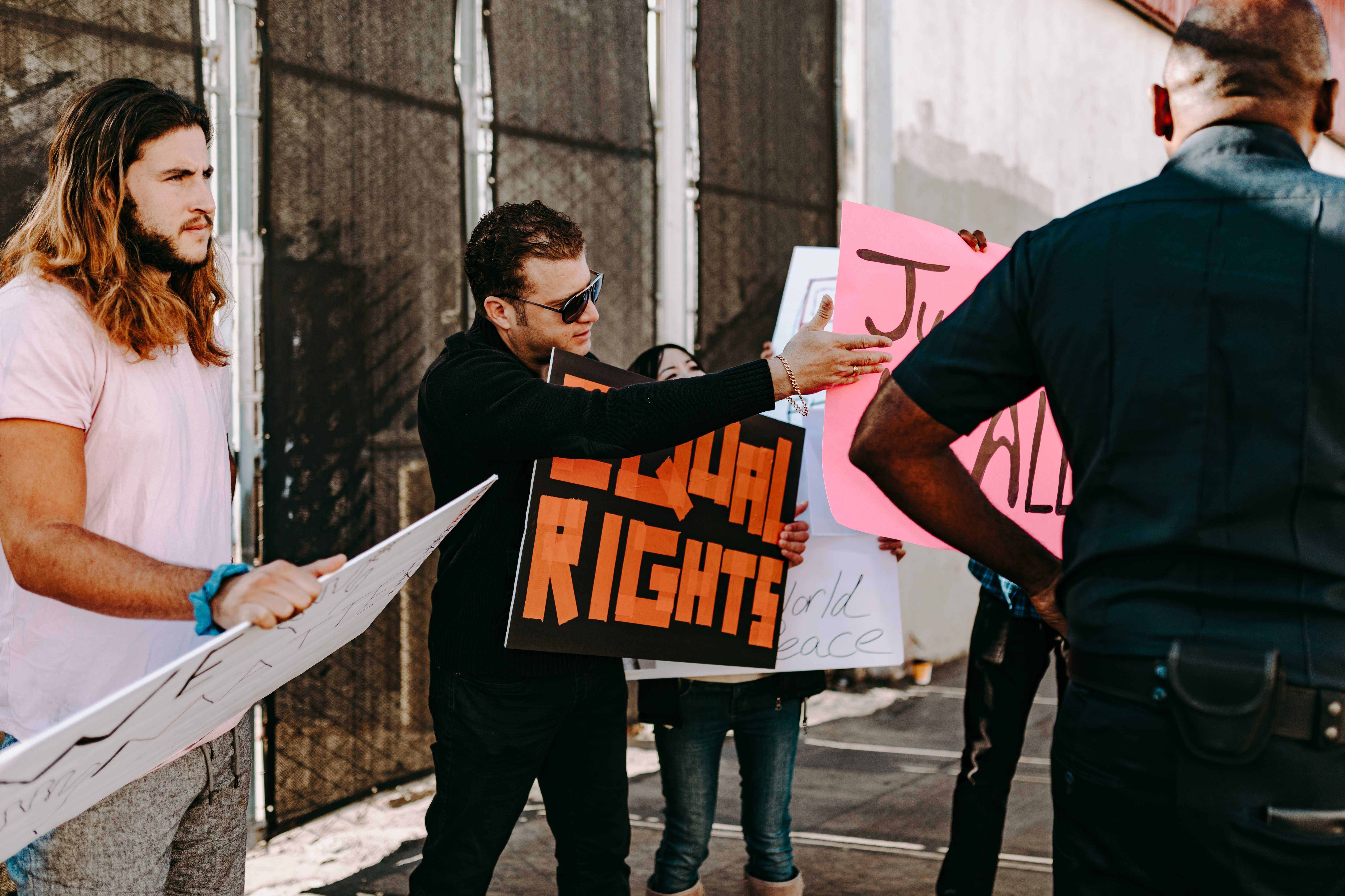 Protesters with placards